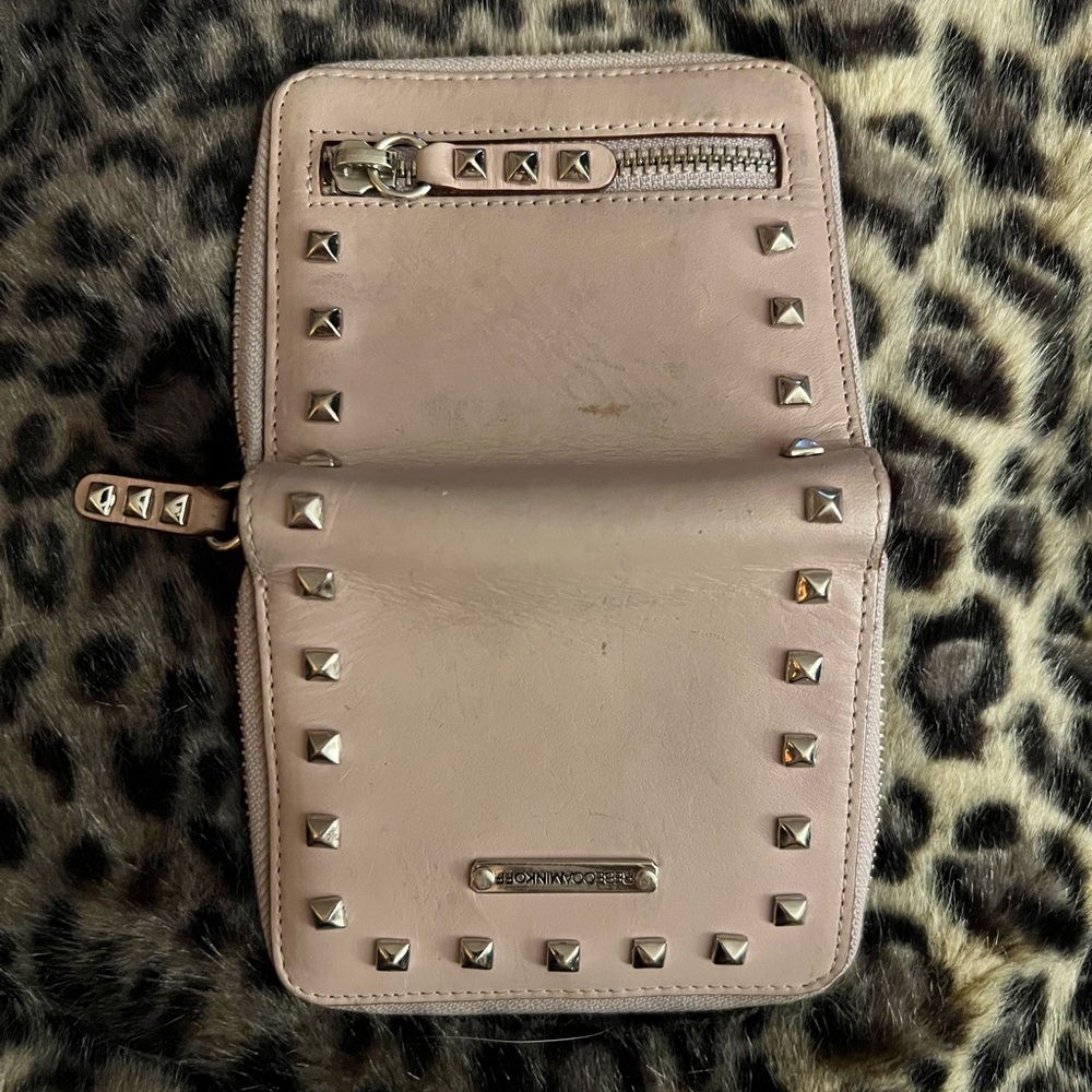 Rebecca Minkoff Leather Pyramid Studded Wallet in light pink/lilac color.. - Picture 3 of 10